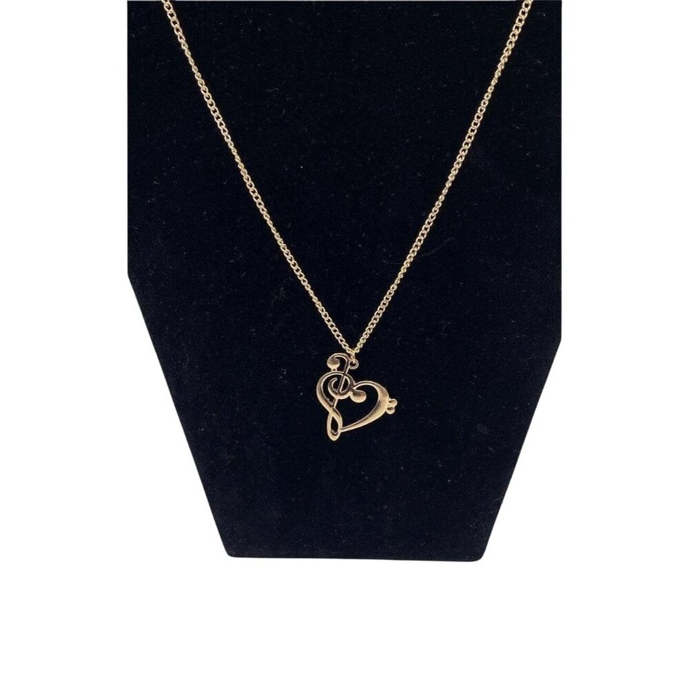 Meirenpeice Women's Necklace With G-Clef & Heart‎ Design Pendant Gold Tone